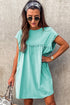 Frilled Trim Crew Neck Loose Fit Mini Dress